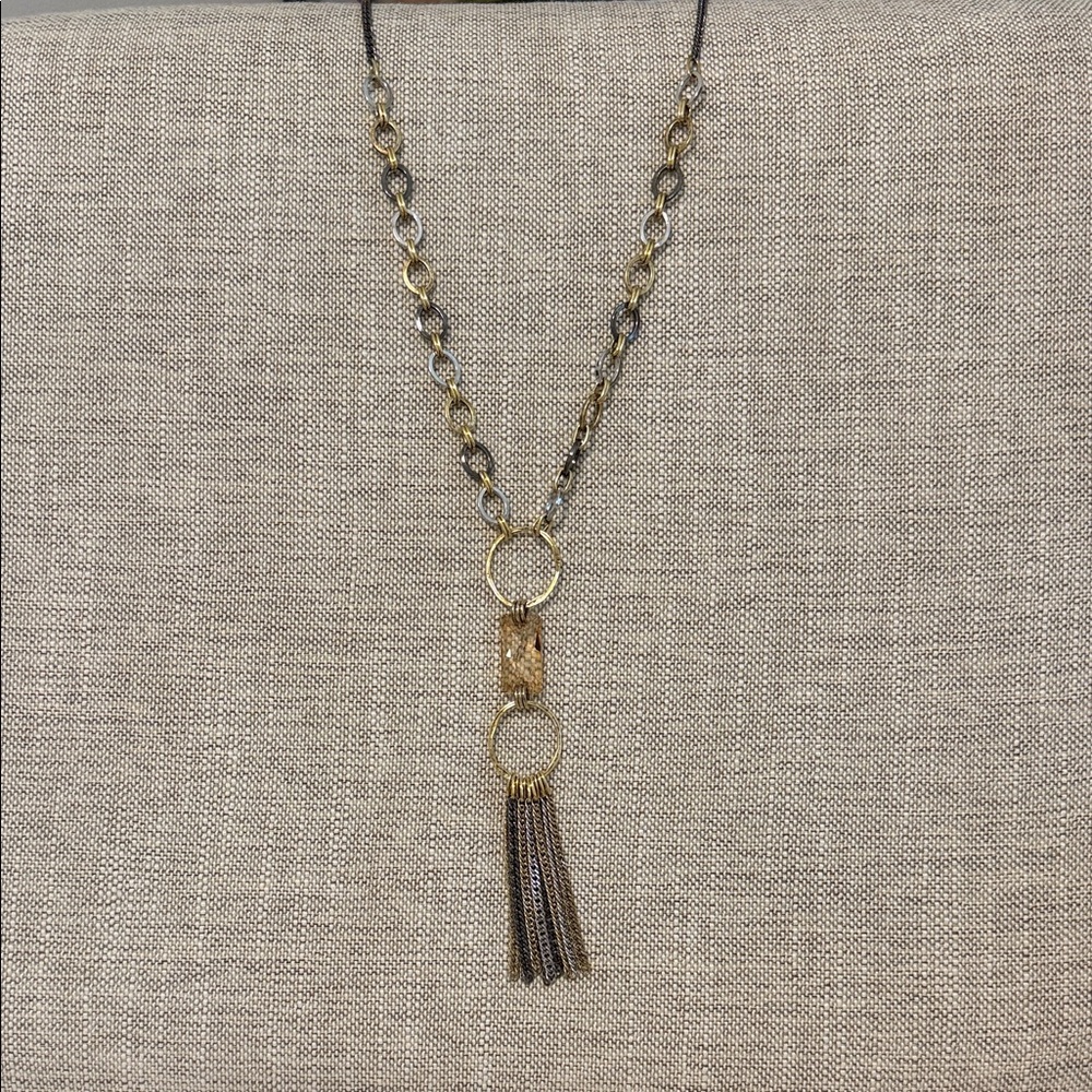 Two-Tone Gold and Gunmetal Tassel Pendant Necklace